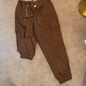 Women's Brown Checkered Cargo Pants